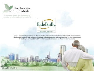Advisor is a Registered Representative of and offers securities through Securities America, Inc. Member NASD and SIPC. Investment Advisory Services offered through Eide Bailly Advisors, LLC a Registered Investment Advisor. Eide Bailly Financial Services, LLC is the holding company for Eide Bailly Advisors, LLC. Eide Bailly Financial Services and it subsidiaries are not affiliated with Securities America. 