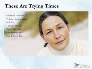 These Are Trying Times Uncertain Economy Volatile Stock Markets Inflation Terrorist Threats High Debt Loads Low Savings Rate Low Interest Rates 