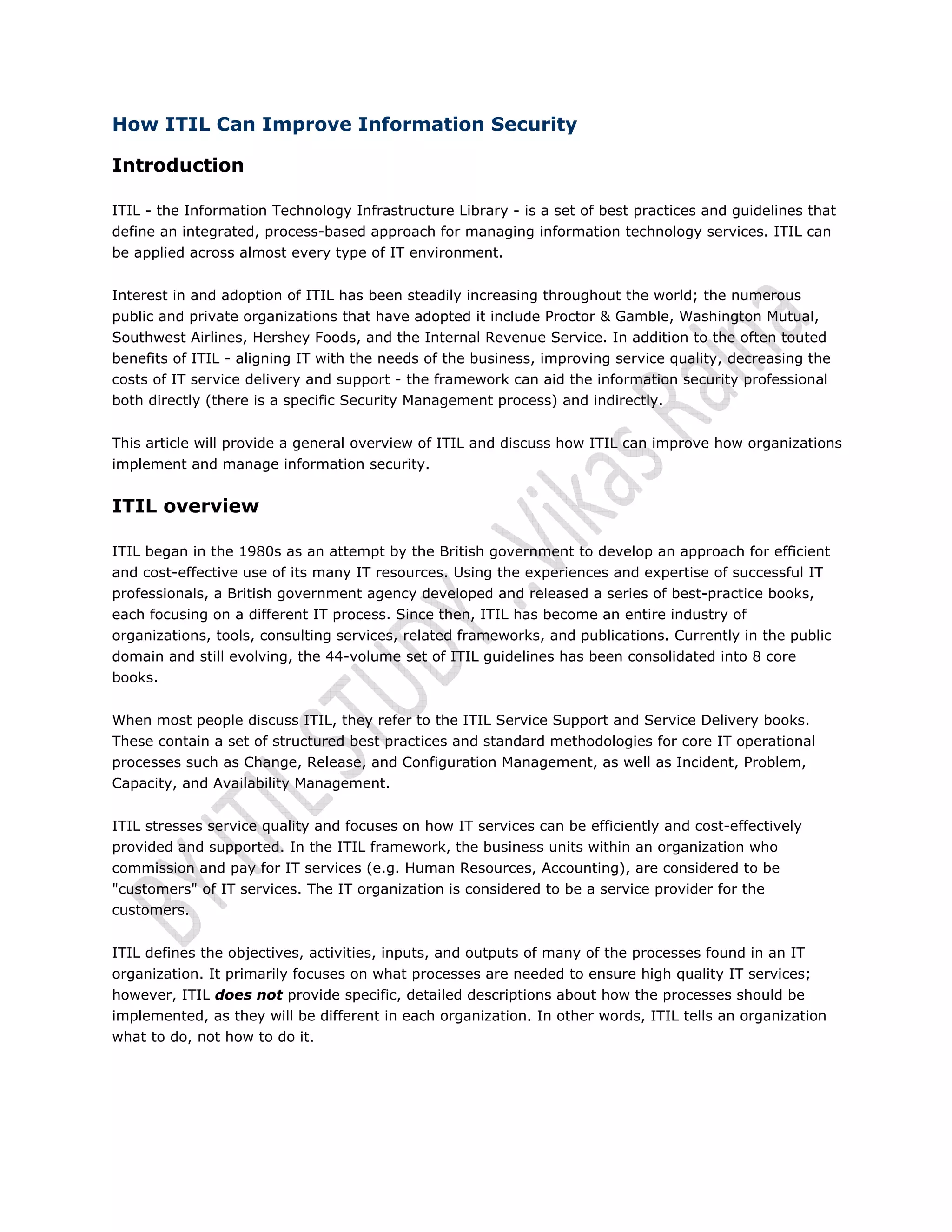 ITIL With Information Security