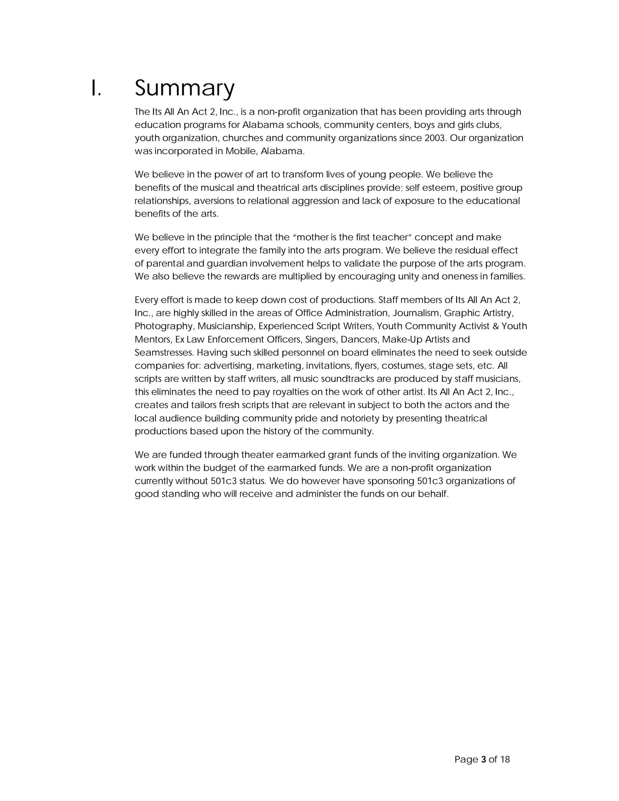 Its All An Act 2 Youth Theater Proposal