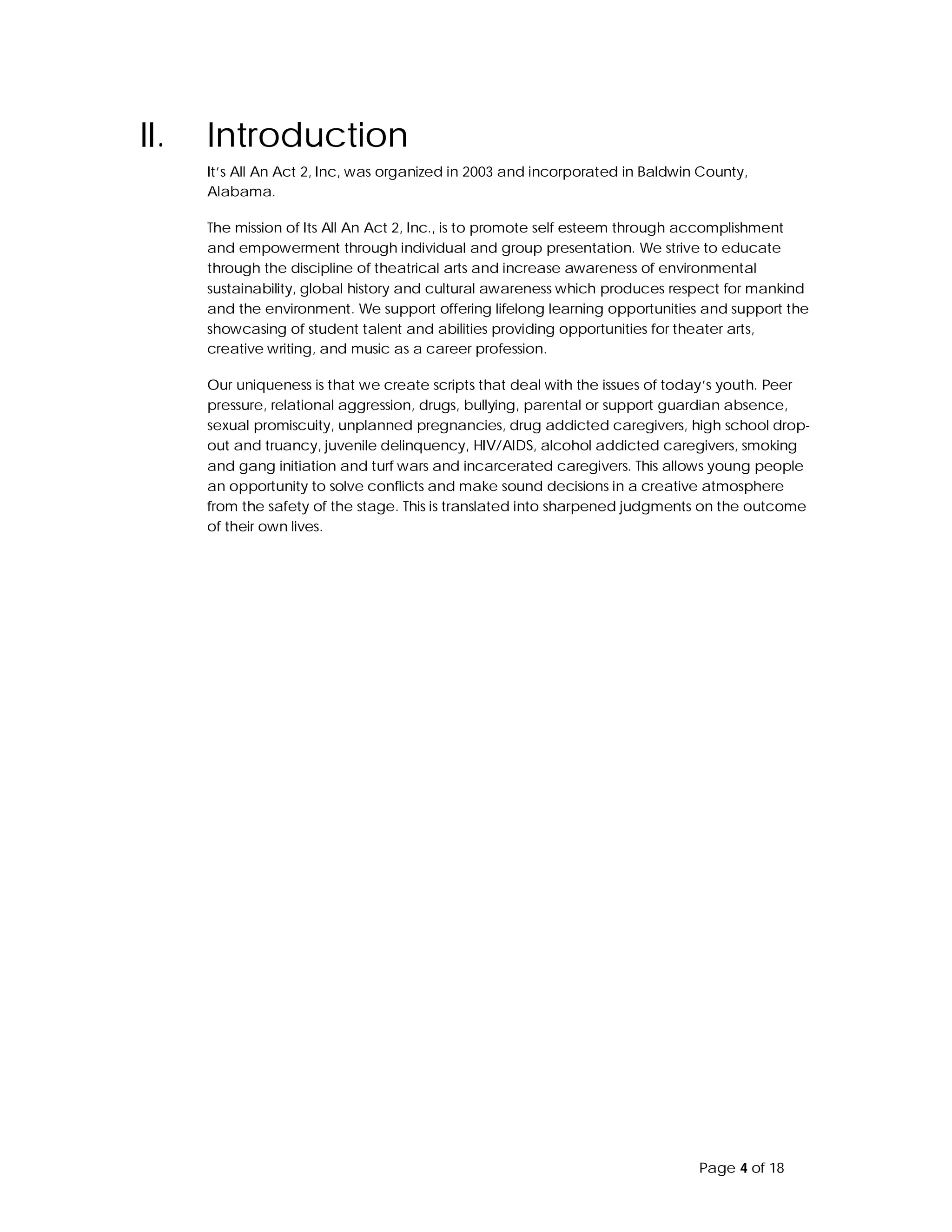 Its All An Act 2 Youth Theater Proposal