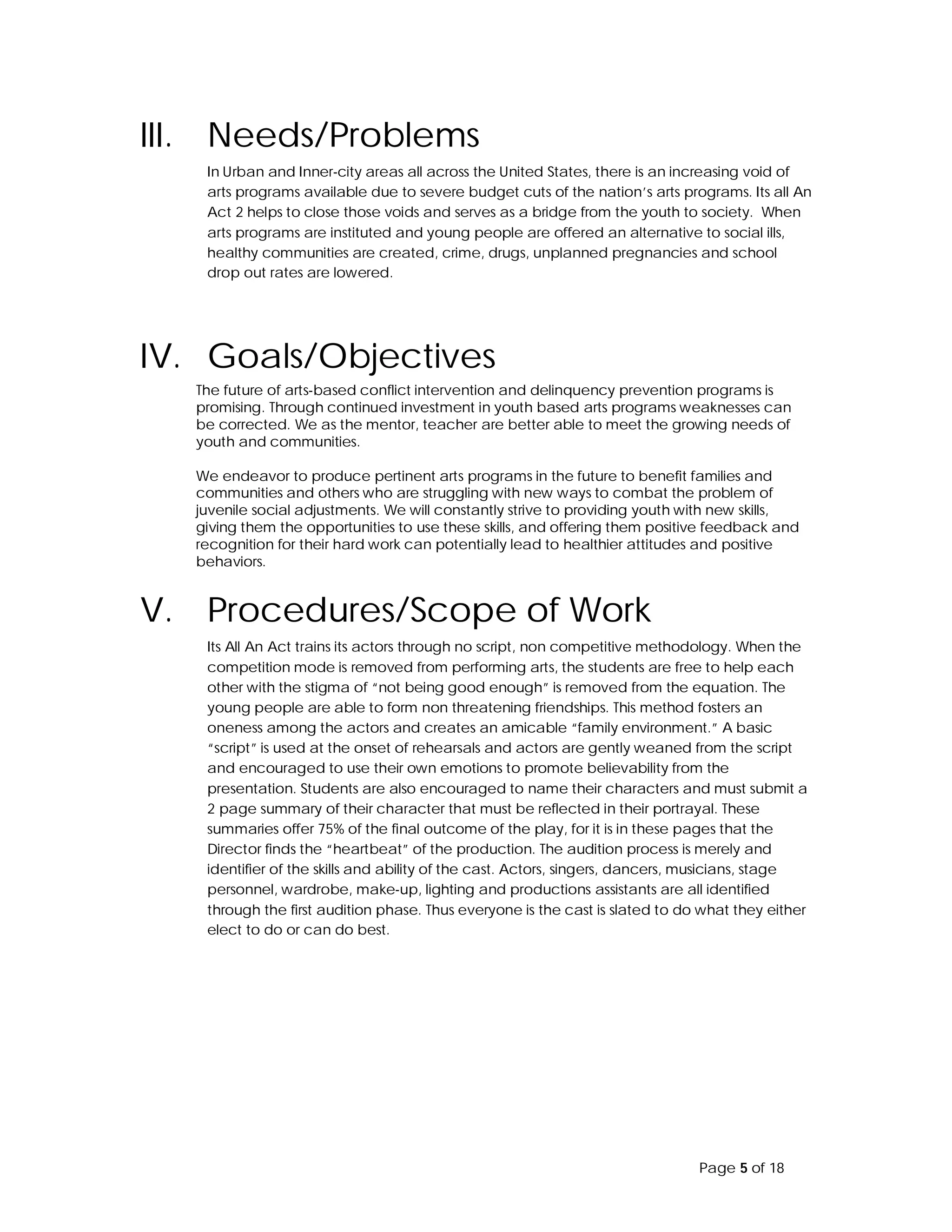 Its All An Act 2 Youth Theater Proposal