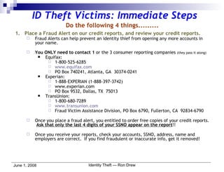 RDrew Identity Theft -- What to Do