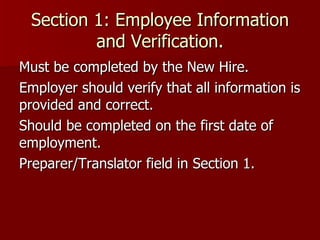 Identity must match work eligibility documents Sanctions for paperwork violations and document abuse. Sanctions for knowingly hiring or retaining unauthorized workers. Created the OSC to enforce anti-discrimination provision of the INA. 