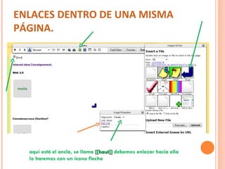ENLACES DENTRO DE UNA MISMA PÁGINA. aquí está el ancla, se llama  [[haut]]  debemos enlazar hacia ella lo haremos con un icono flecha 