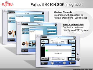 Fujitsu fi-6010N SDK Integration Medical Records Integration with repository to  retrieve Document Type libraries HIPAA compliance Content is delivered directly into EMR system 
