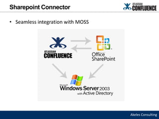 Sharepoint Connector

• Seamless integration with MOSS




                                   Akeles Consulting
 