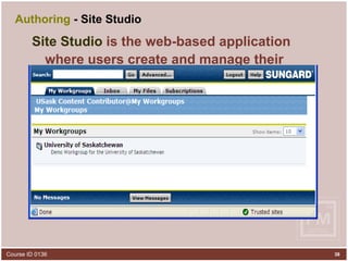 Authoring   - Site Studio  Site Studio  is the web-based application where users create and manage their content from a browser 