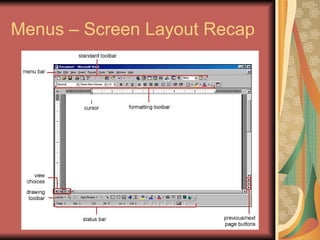 Menus – Screen Layout Recap 
