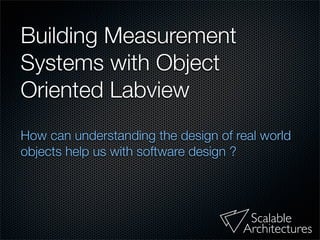 Building Measurement
Systems with Object
Oriented Labview
How can measurement systems be built from
objects ?



                                    Scalable
                                   Architectures
 