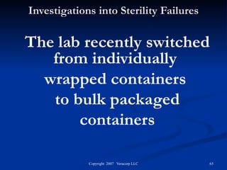 Investigations into Sterility Failures The lab recently switched from individually  wrapped containers  to bulk packaged containers 