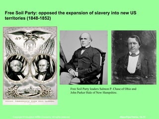 Free Soil Party: opposed the expansion of slavery into new US territories (1848-1852) Free Soil Party leaders Salmon P. Chase of Ohio and John Parker Hale of New Hampshire. 
