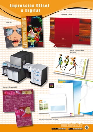Impression Of fs et
		 & Digital
Chemises à rabat
Flyers A5
Cartes commerciales
85x54cm
Menus + Sets de table
Enveloppes et Têtes de lettre
13,30 €
13,30 €
13,00 €
15,00 €
17,50 €
39,90 €
12,80 €
13,00 €
14,30 €
12,50 €
 