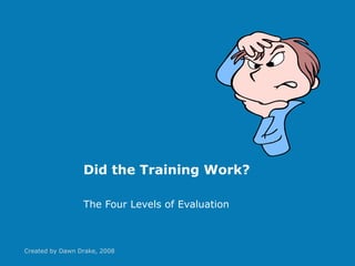 Did the Training Work?
The Four Levels of Evaluation
Created by Dawn Drake, 2008
 