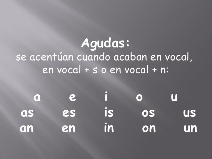 Resultat d'imatges de acentuación palabras agudas a e i o u as es is os us