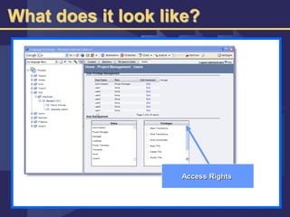 What does it look like?
Access Rights
 