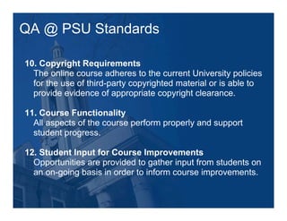 Larry Ragan's Quality Assurance@Penn State: Process & Outcomes