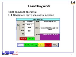 LaserNavigator® Tipica sequenza operativa: 1. Il Navigatore riceve una nuova missione   