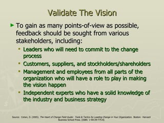 Validate The Vision <ul><li>To gain as many points-of-view as possible, feedback should be sought from various stakeholder...