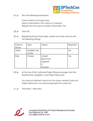 "Leveraging SP for PM Workbook" for SPTech Conference at SFO