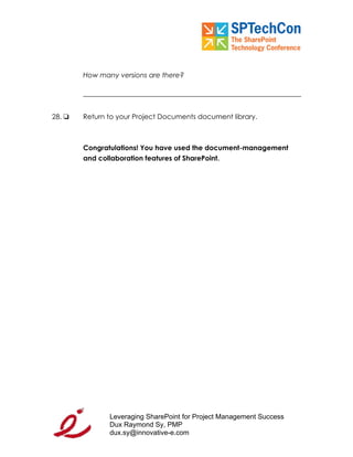 "Leveraging SP for PM Workbook" for SPTech Conference at SFO