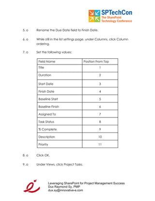 "Leveraging SP for PM Workbook" for SPTech Conference at SFO