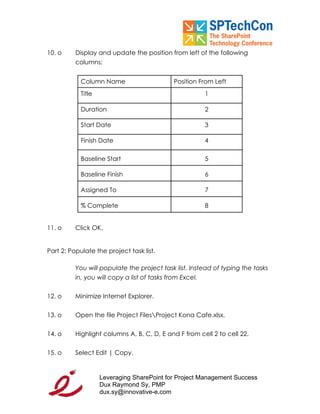 "Leveraging SP for PM Workbook" for SPTech Conference at SFO