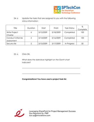"Leveraging SP for PM Workbook" for SPTech Conference at SFO