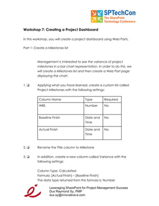 "Leveraging SP for PM Workbook" for SPTech Conference at SFO