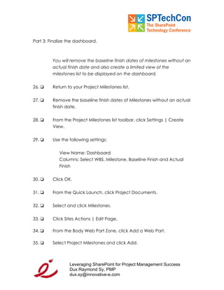 "Leveraging SP for PM Workbook" for SPTech Conference at SFO