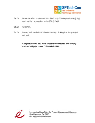 "Leveraging SP for PM Workbook" for SPTech Conference at SFO