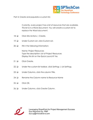 "Leveraging SP for PM Workbook" for SPTech Conference at SFO