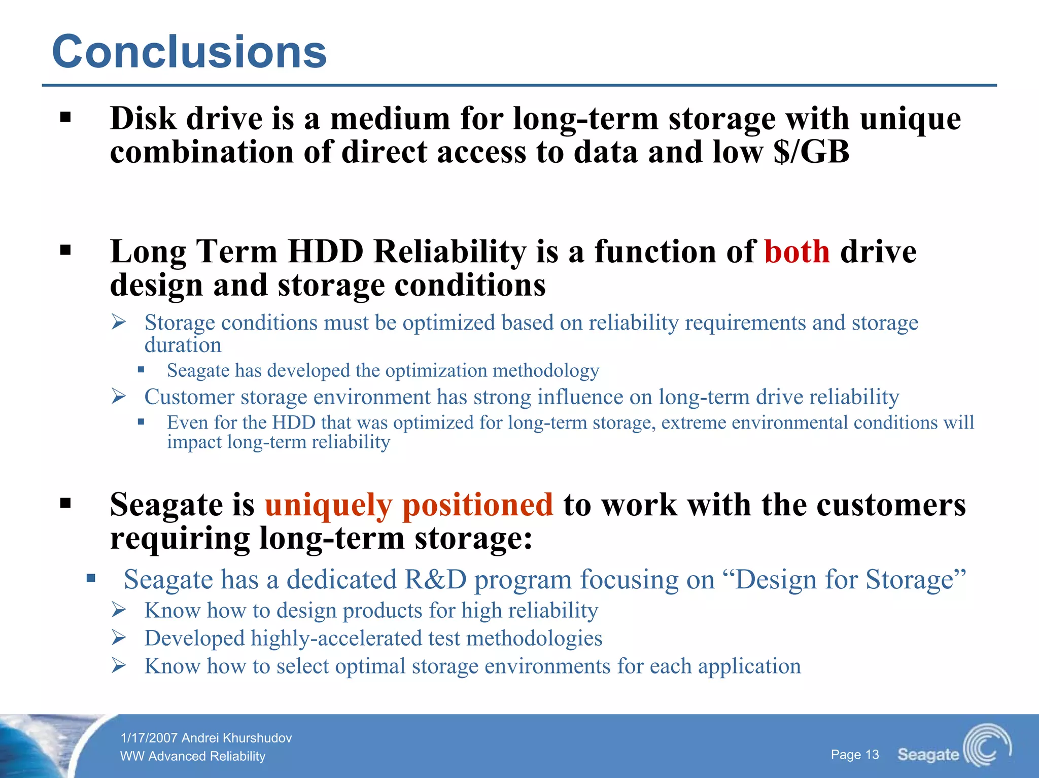 Long Term Data Storage 2007