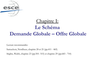 Chapitre I:   Le Schéma  Demande Globale – Offre Globale Lecture recommandée: Samuelson, Nordhaus, chapitre 20 et 21 (pp.4...