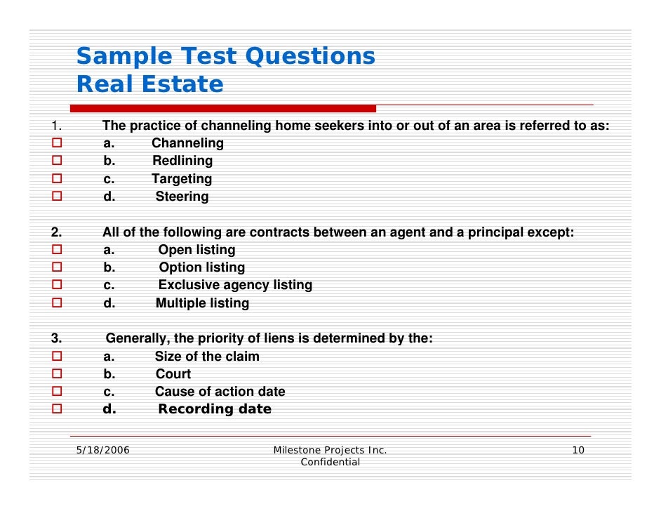 Questions On Real Estate Education