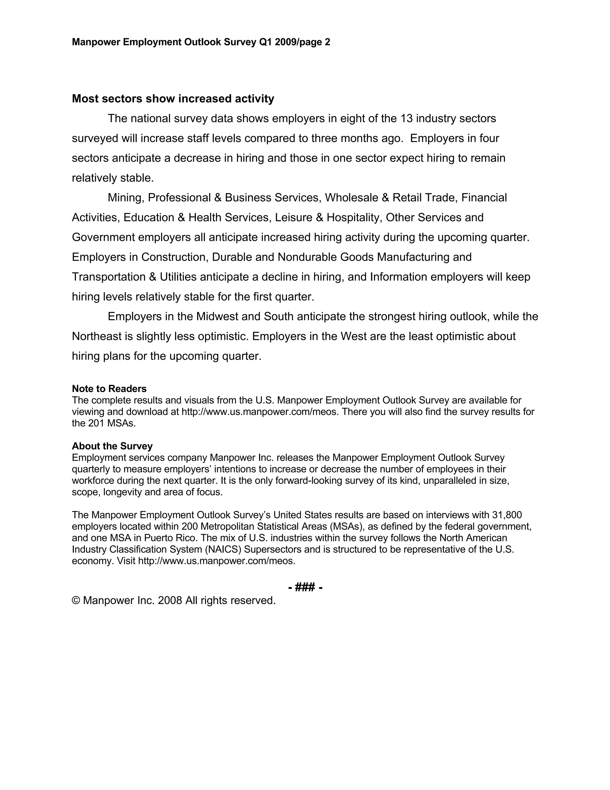 Manpower Q1 2009 Press Release