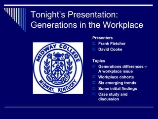 Tonight’s Presentation: Generations in the Workplace  ,[object Object],[object Object],[object Object],[object Object],[object Object],[object Object],[object Object],[object Object],[object Object]