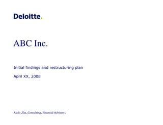ABC Inc.

Initial findings and restructuring plan

April XX, 2008
 