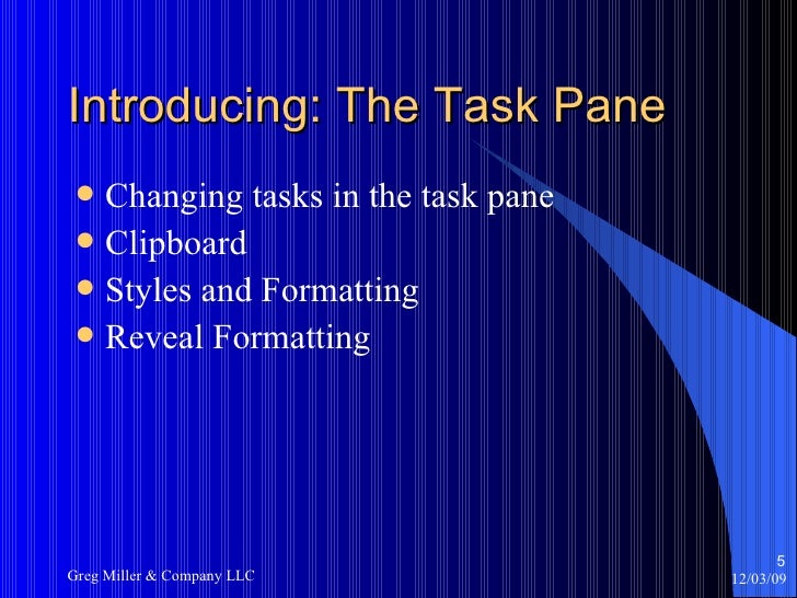 microsoft word 2003 overview word task