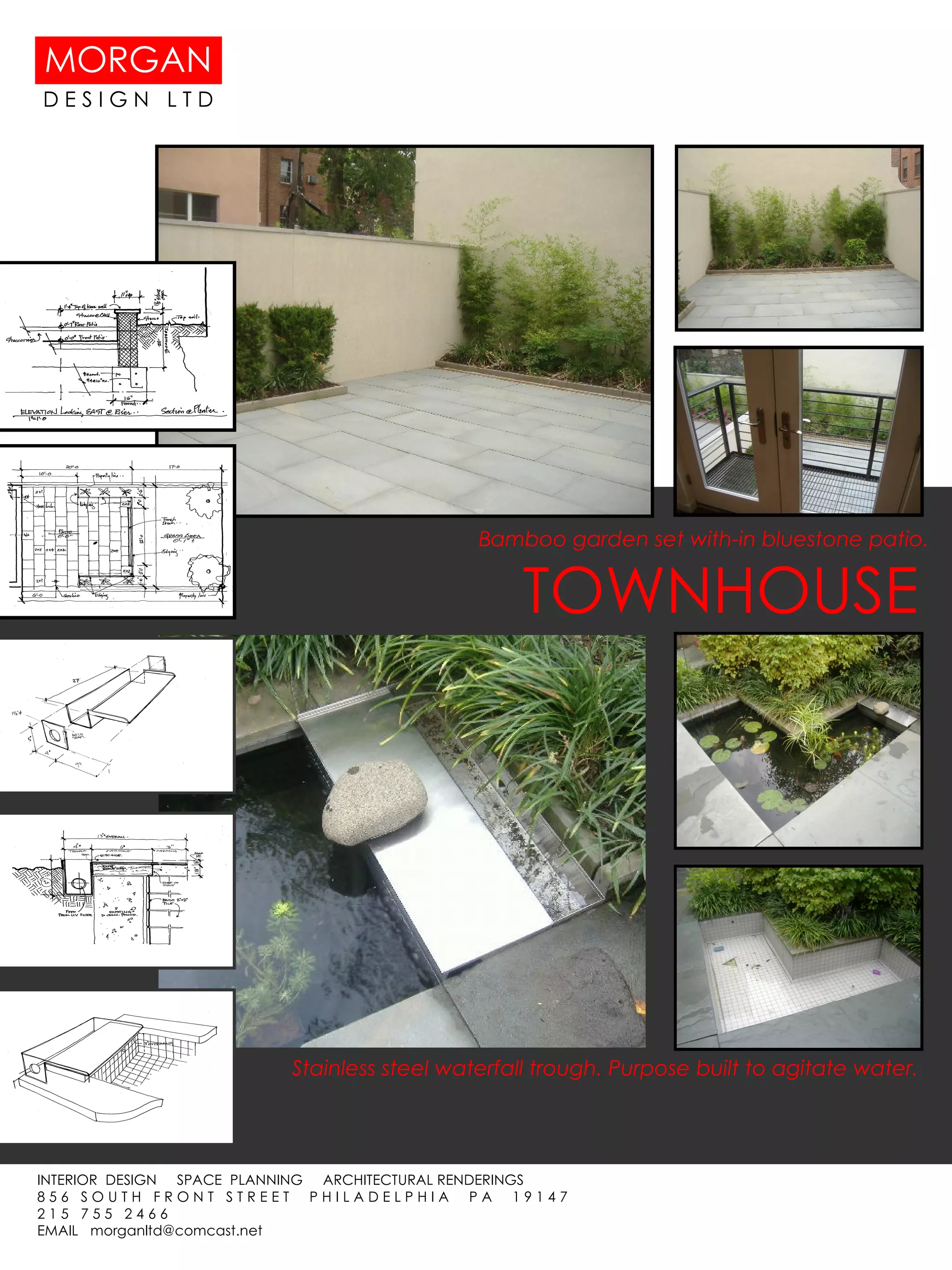 TOWNHOUSE Bamboo garden set with-in bluestone patio. Stainless steel waterfall trough. Purpose built to agitate water. 
