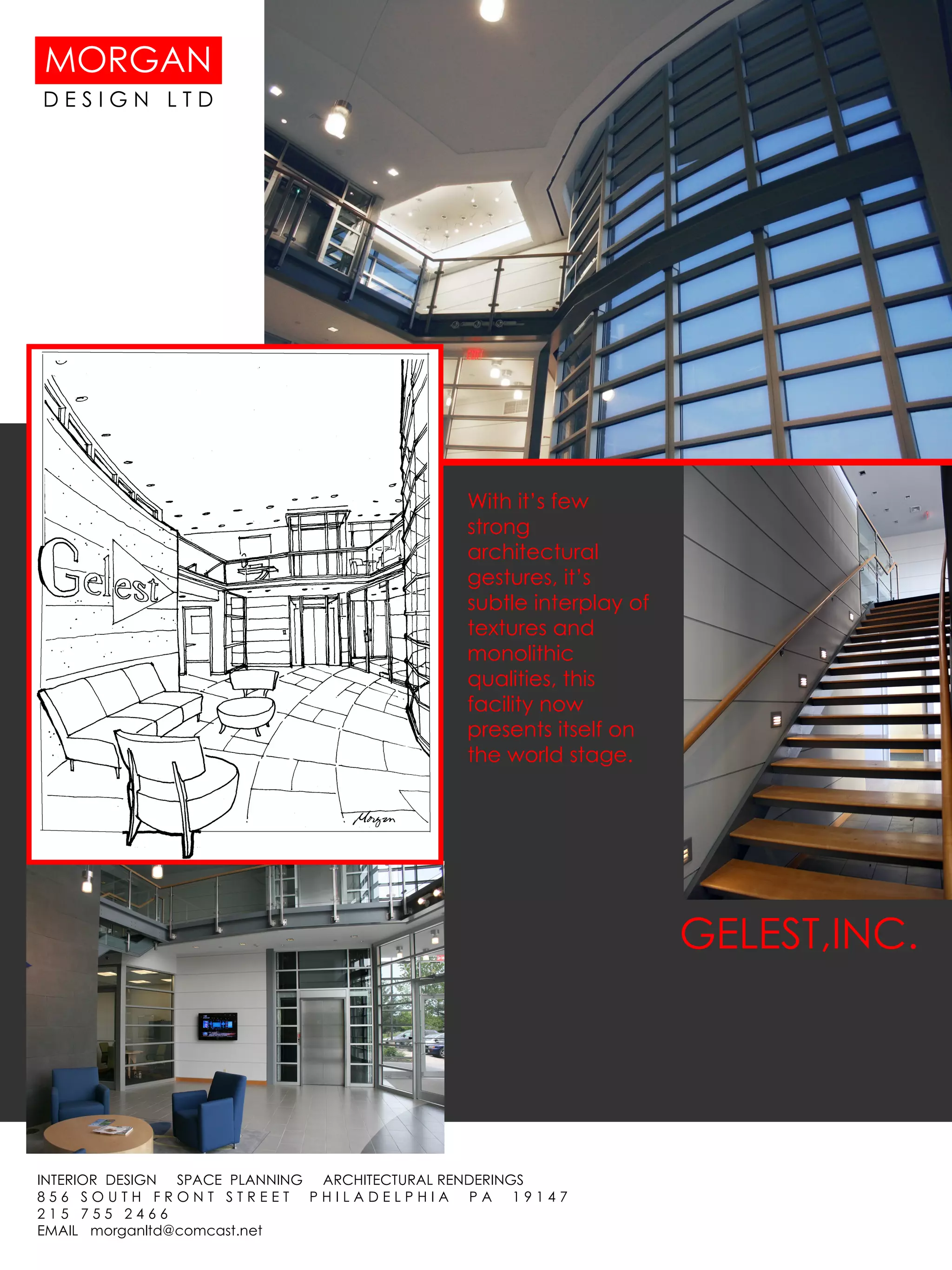 With it’s few strong architectural gestures, it’s subtle interplay of textures and monolithic qualities, this facility now presents itself on the world stage. GELEST,INC. Clockwise from top: Anegre panels covering elevator door, fireplace and entertainment center in Family room. Cocktail table from 