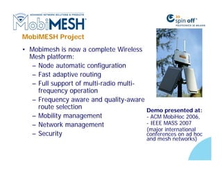 MobiMESH: Introduction to Wireless MESH Networks