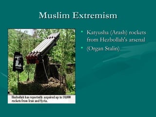 Muslim Extremism Katyusha (Arash) rockets from Hezbollah's arsenal (Organ Stalin) 