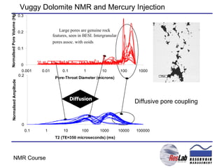 Vuggy Dolomite NMR and Mercury Injection Large pores are genuine rock features, seen in BESI. Intergranular pores assoc. with ooids   Diffusion Diffusive pore coupling 