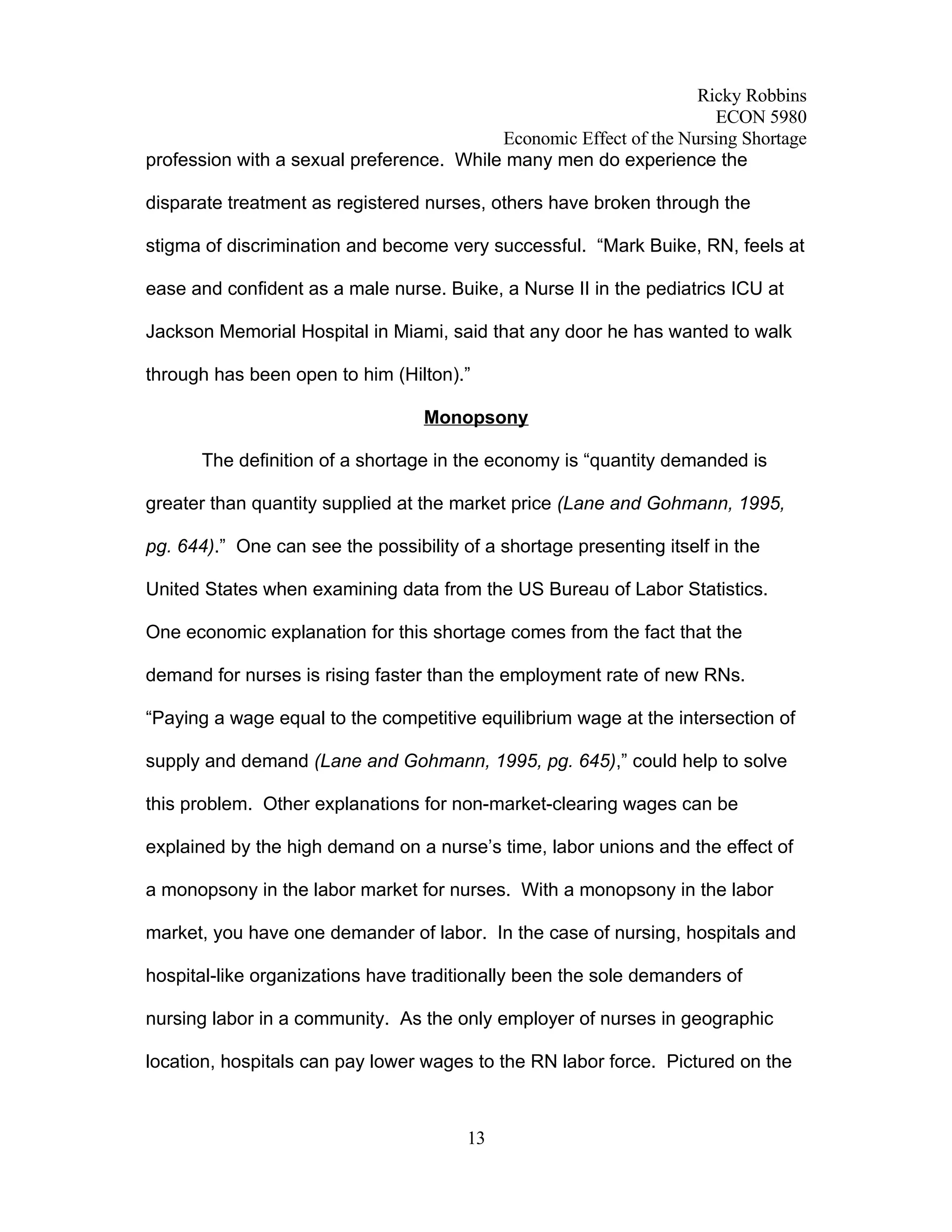 Economic Analysis of Nursing Shortage