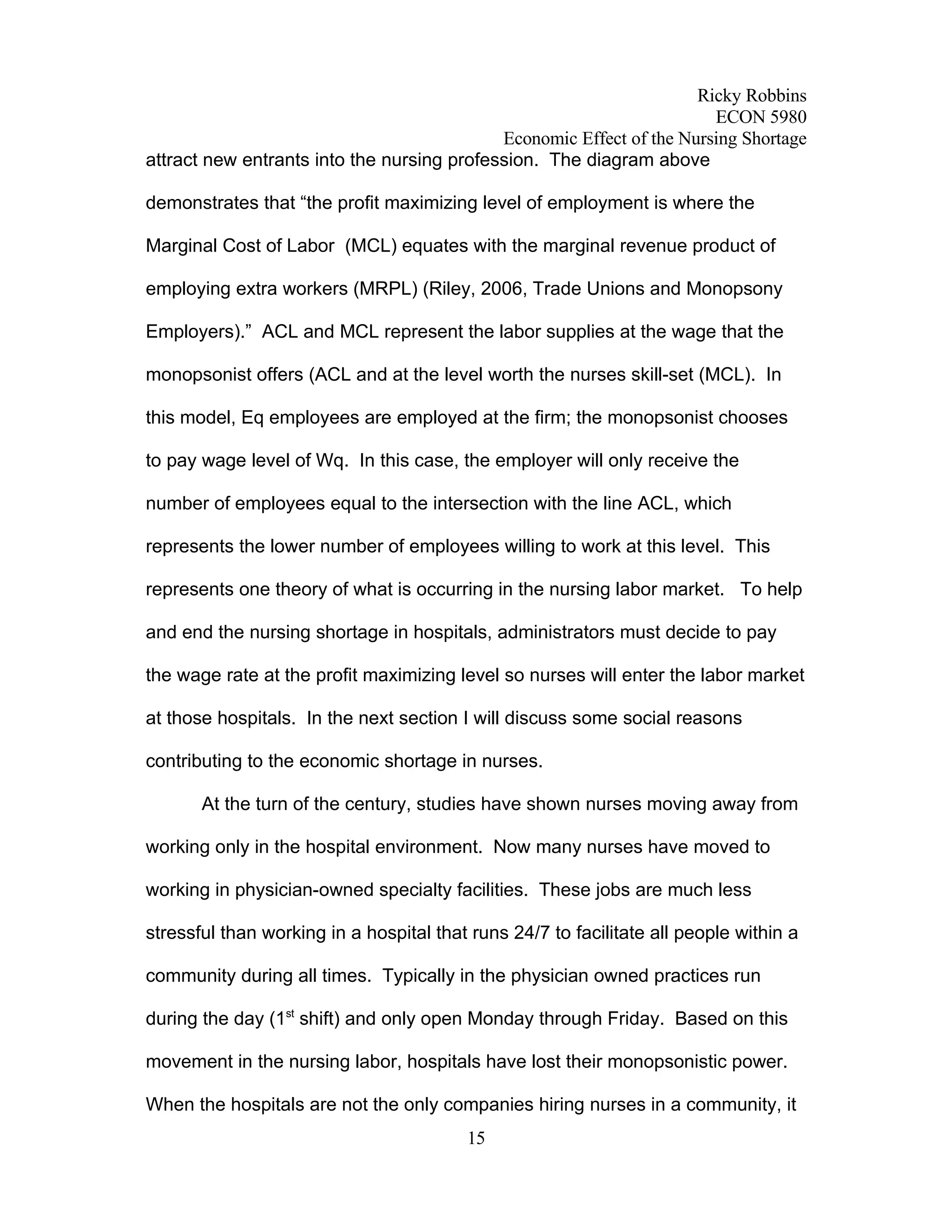 Economic Analysis of Nursing Shortage