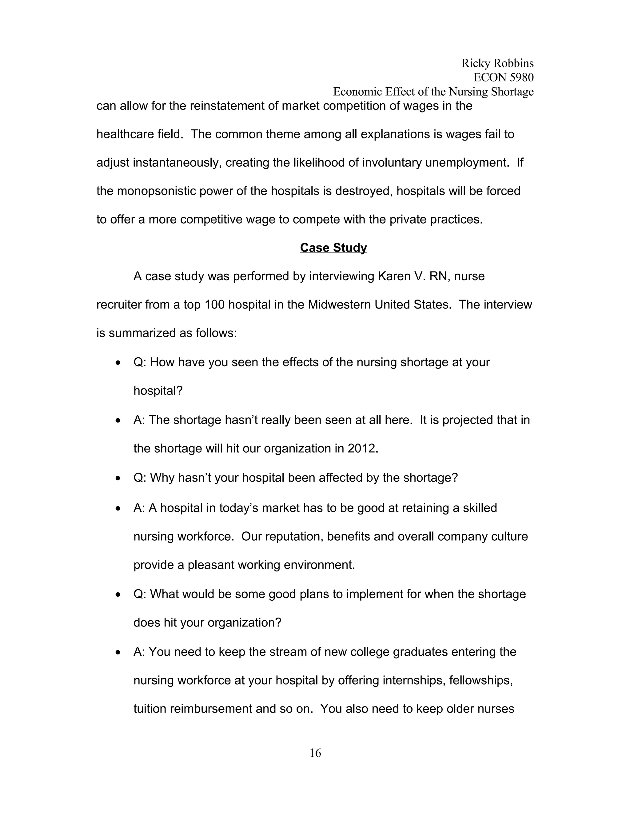 Economic Analysis of Nursing Shortage