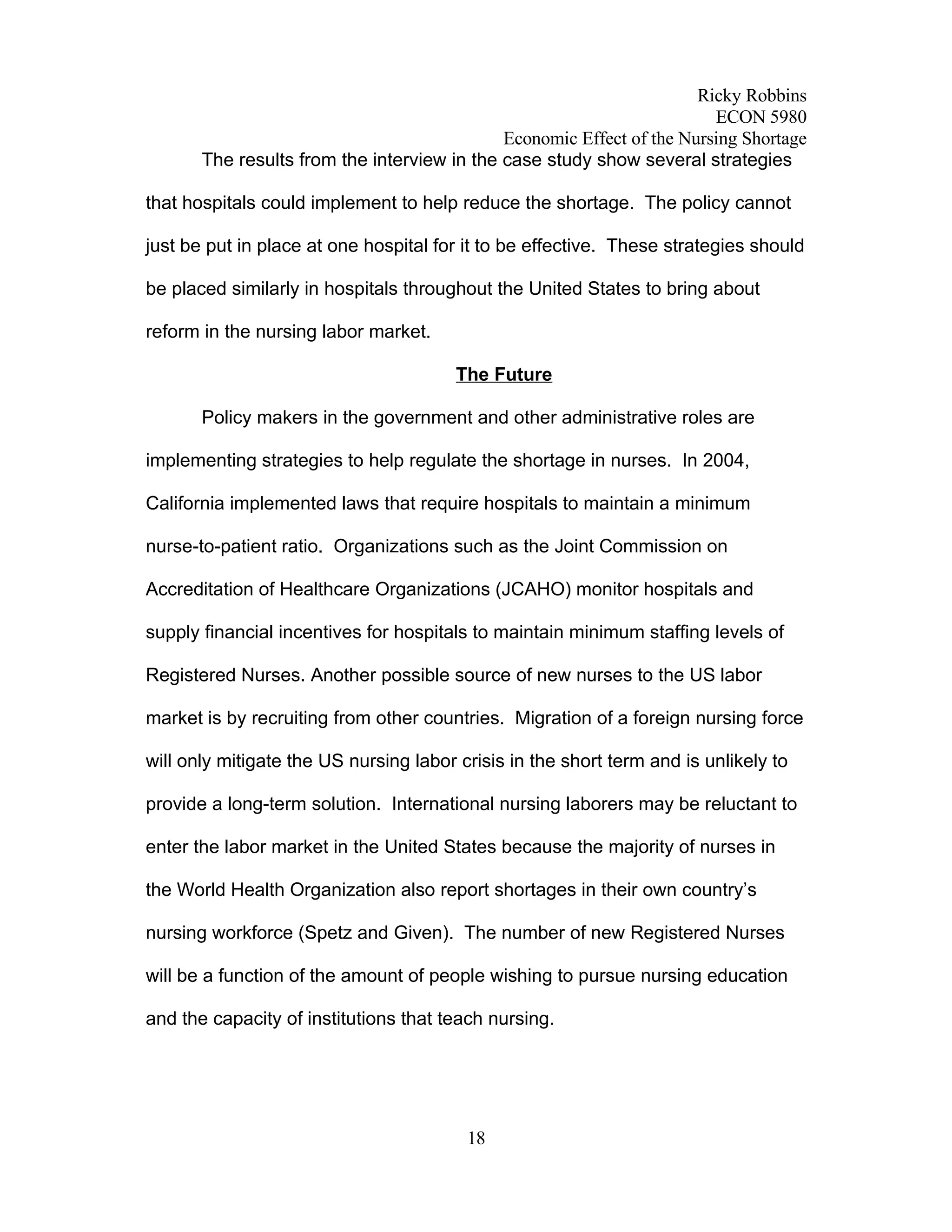 Economic Analysis of Nursing Shortage