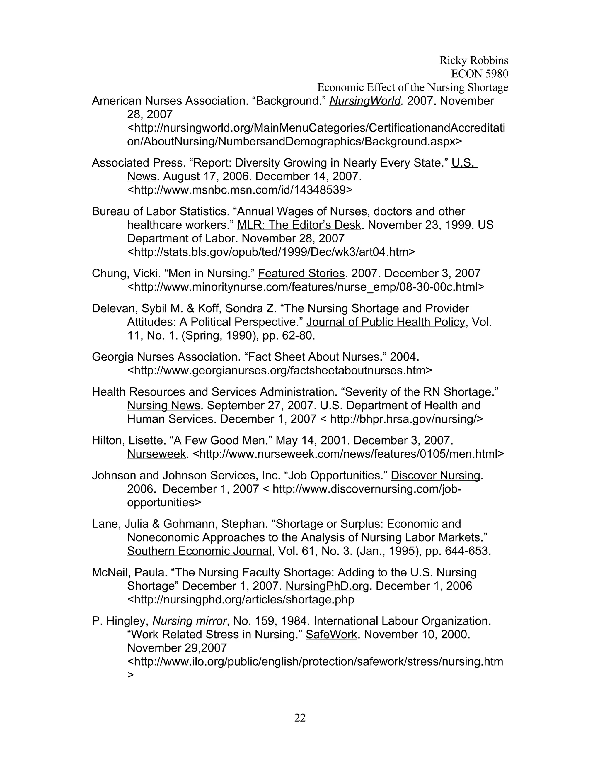 Economic Analysis of Nursing Shortage