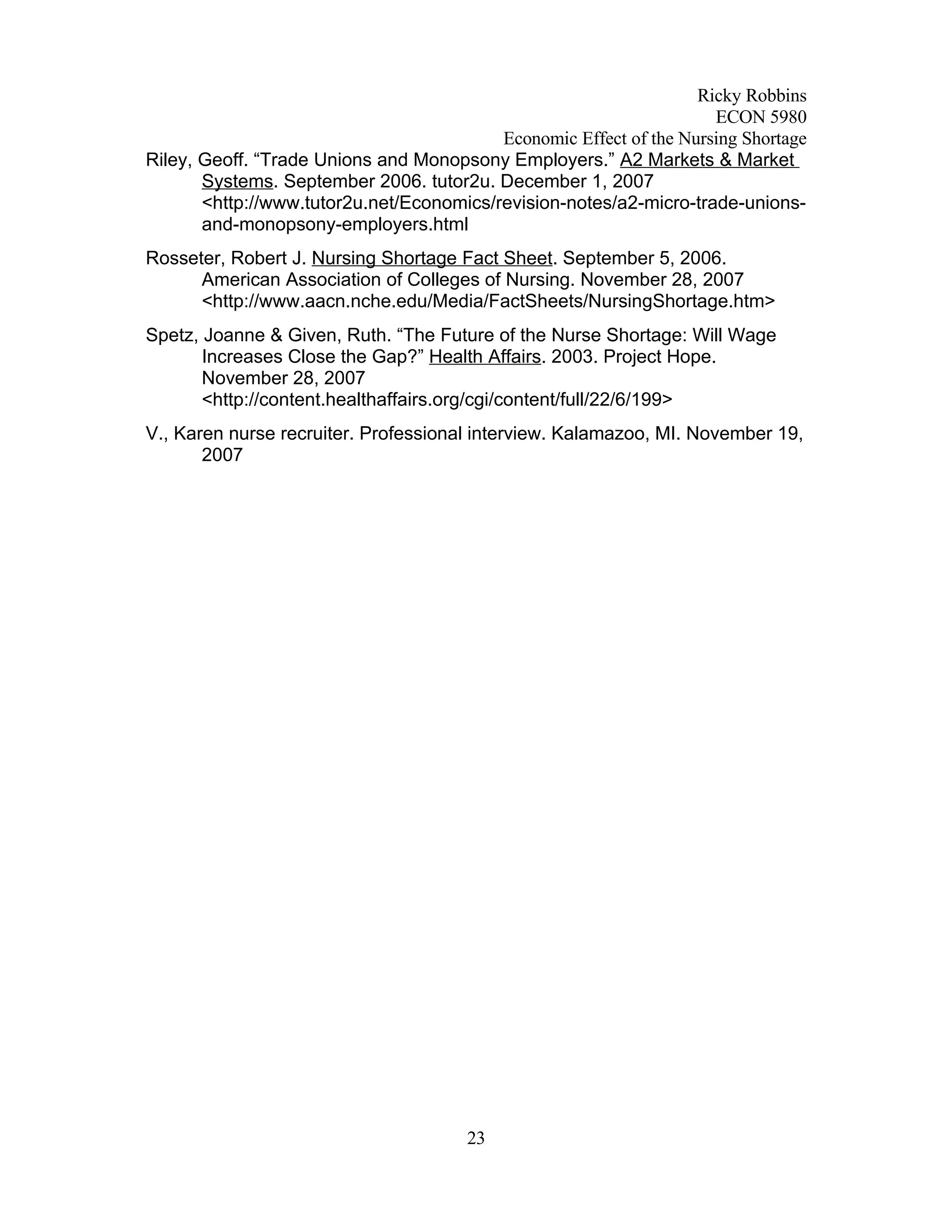 Economic Analysis of Nursing Shortage